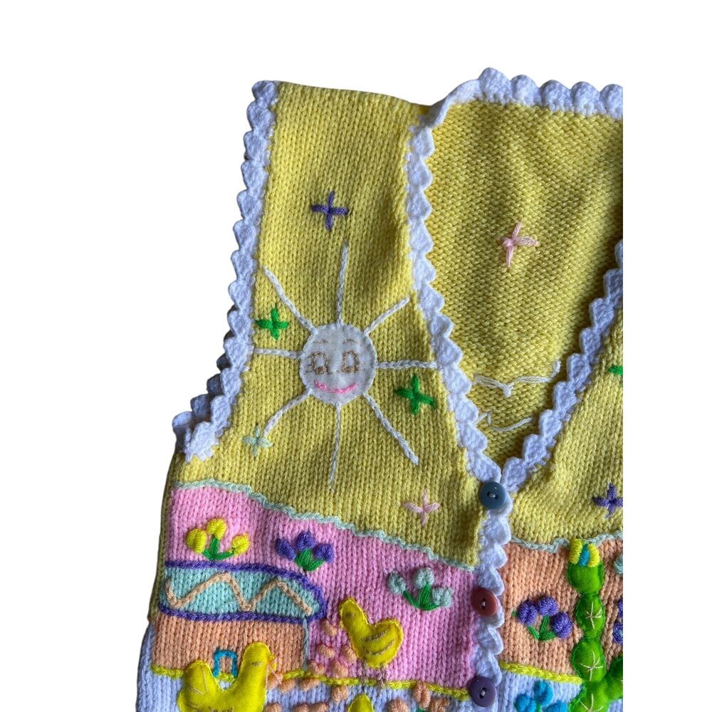 Kids Girl Vintage Embroidered Spring Cactus Llama Knitted Vest Yellow Size 5T - Picture 2 of 6